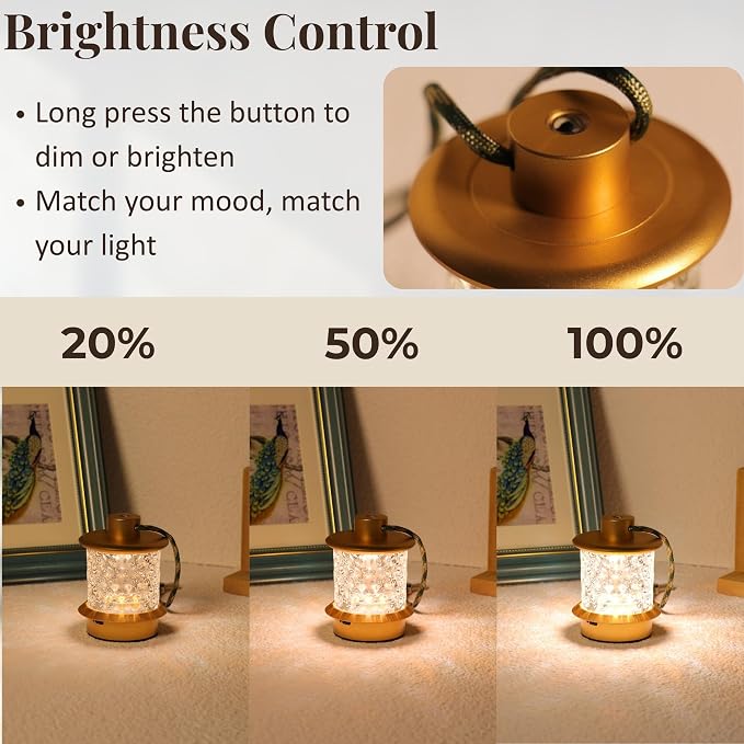 Cordless Small Table Lamp, Metal Glass, Lanyard, Rechargeable, Dimmable