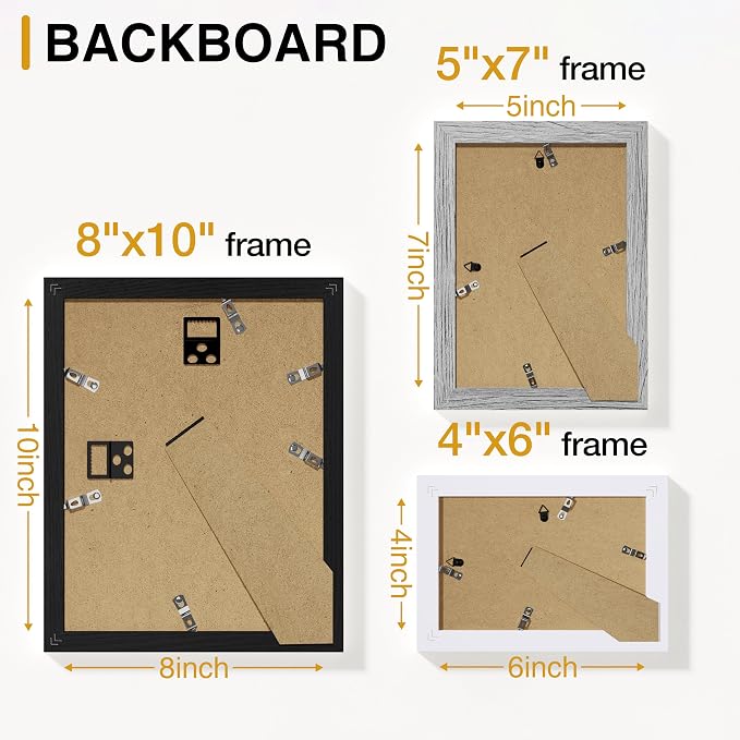 Vittanly 20 Pack Picture Frames Collage Wall Decor, Black, Grey, White | Gallery Wall Frame Set for Wall or Tabletop Display, Multi Sizes Picture Frame Set: 4pcs 8x10, 8pcs 5x7, 8pcs 4x6, MDF Wood