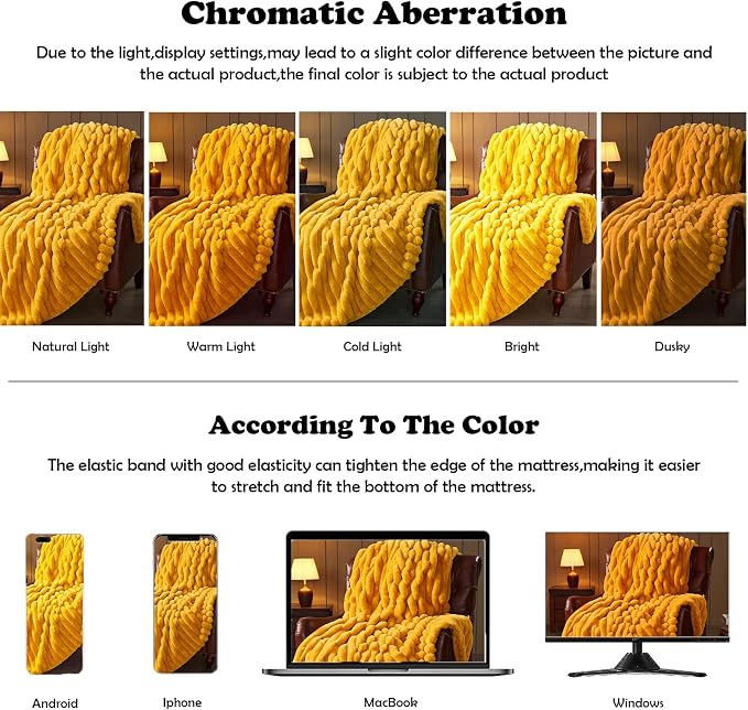 NEWCOSPLAY Faux Fur Ribbed Twin Blanket for Couch, Mustard Yellow, 60"x80" | Plush Soft Thick Warm Blanket for Couch Sofa Bed 850GSM, Fluffy Cozy Luxury Decorative Throw, Gift for Women Men