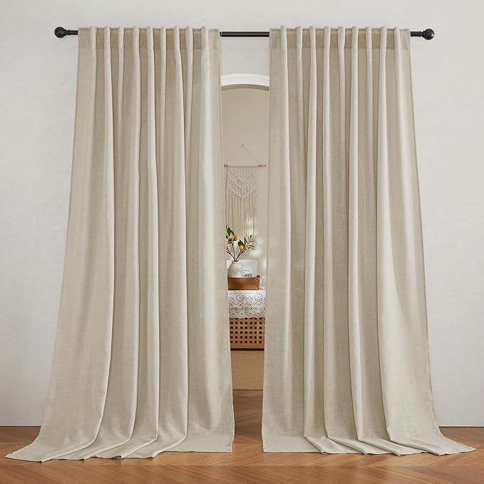 RYB HOME Extra Wide Sheer Curtains for Sliding Patio Door Large Window | Room Divider for Office Bedroom Separation, Light Filtering, Privacy Protection, Back Tab, W70 x L108., 2 Panels, Beige