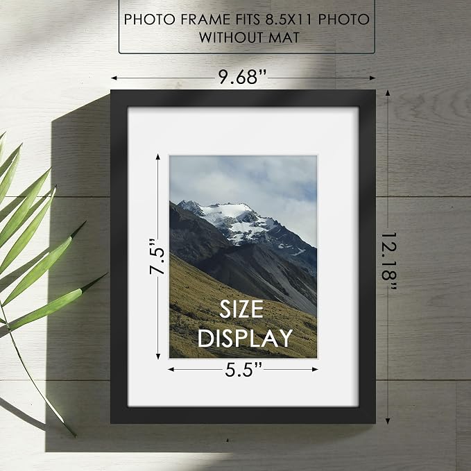 8.5x11 Picture Frame Sef of 10, for Wall Gallery Decor, Black | Display Pictures 6x8 with Mat or 8.5 x 11 Without Mat, Hanging or Tabletop Display, Photo Frame Collage
