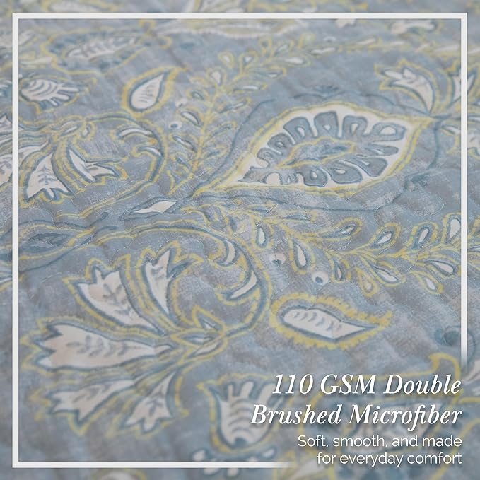 Southshore Fine Living, Inc. Farmhouse Quilts Queen Size, Quilt Bedding Set, Lightweight Coverlet Bedspread Full Size, 3-Piece Boho Quilt Set with Two Matching Pillow Shams, Full/Queen, Blue Paisley