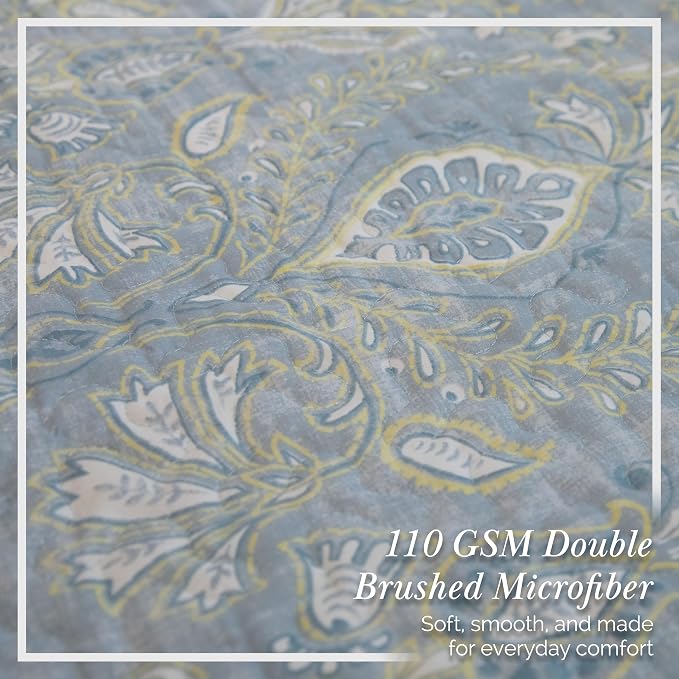 Southshore Fine Living, Inc. Boho Quilt Set, Lightweight Bedspread for Summer, Coverlet King Size, Paisley Bedding Set with Two Matching Pillow Shams, California King Quilts, Blue Paisley Quilt