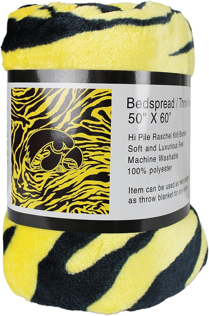 College Covers Iowa Hawkeyes Raschel Throw Blanket, 60 in by 50 in