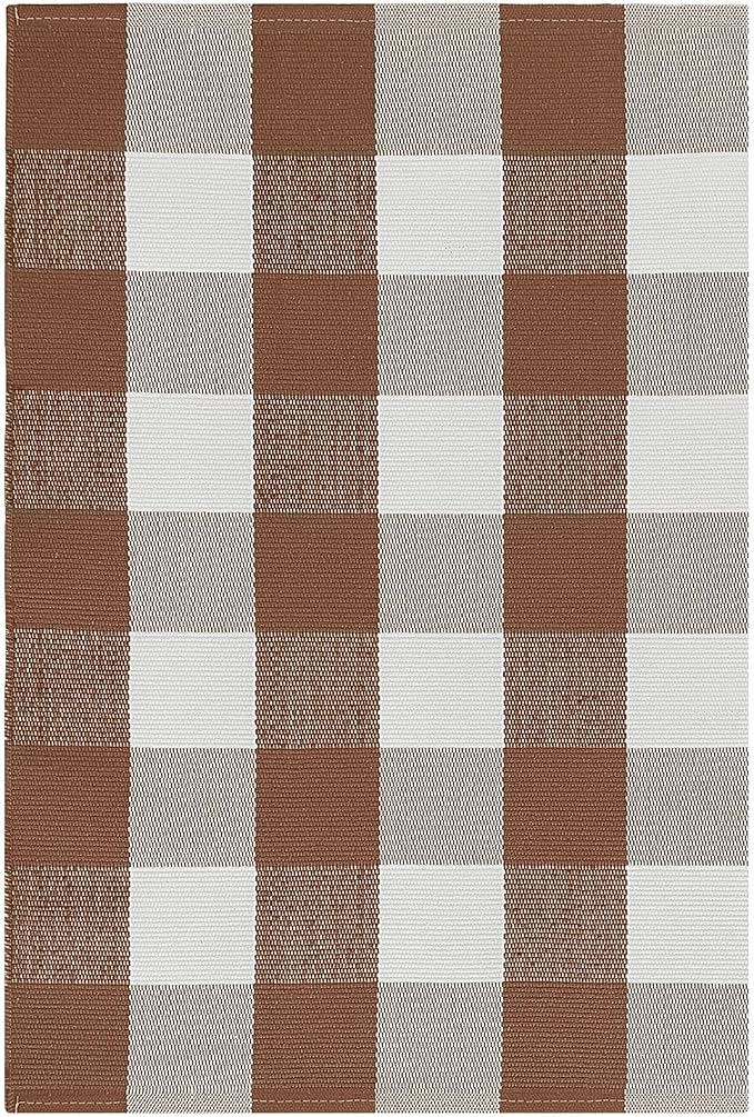 KOZYFLY Buffalo Plaid Area Rugs 2x3 Ft Brown and White Rug Front Door Mat | Washable Front Door Mat, Woven Cotton Outdoor Rug, Indoor Small Checkered Rug for Front Porch Kitchen Entryway Patio