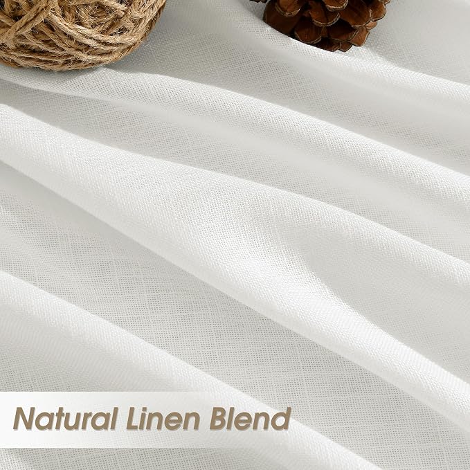 Linen Curtains 96 Inches Long for Living Room Back Tab Semi Sheer Floor to Ceiling 8ft Light Filtering Curtain Boho Farmhouse Decor Window Drapes for Bedroom 52x96 2 Panels Ivory