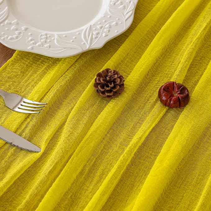 Yellow Cheesecloth Summer Table Runner 120 Inches for Party Home Decor | For Wedding Baby Shower Bridal Shower Birthday Engagement Party 10FT Rustic Boho Home Decorations