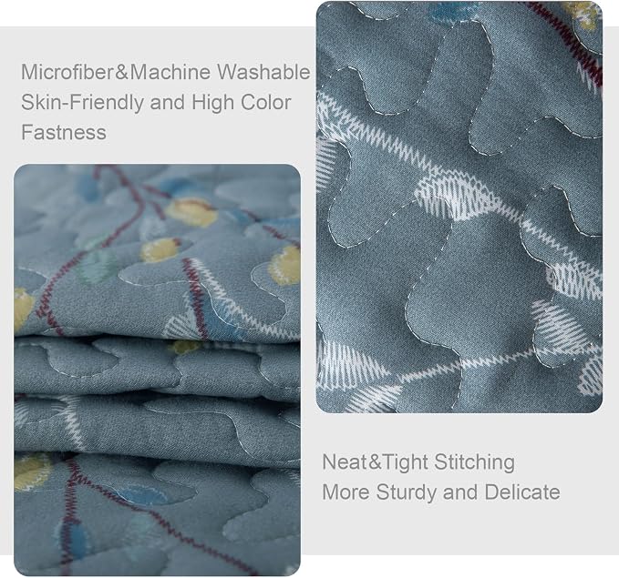 Exclusivo Mezcla Reversible Boho California King Quilt, Blue | Lightweight Soft Bedspreads, All Season Flowers Coverlet Bedding Set, Printed Floral Pattern, 1 Quilt and 2 Pillow Shams