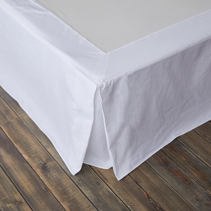 BISELINA French Linen Wrap Around Bed Skirt with Pleated Corner 18-Inch Tailored Drop Natural Flax Cotton Blend Basic Soft Cozy (18" King, White)