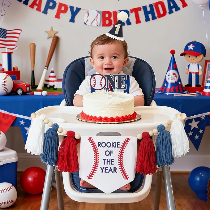 Rookie of The Year First Birthday Decorations for Boy One High Chair Banner