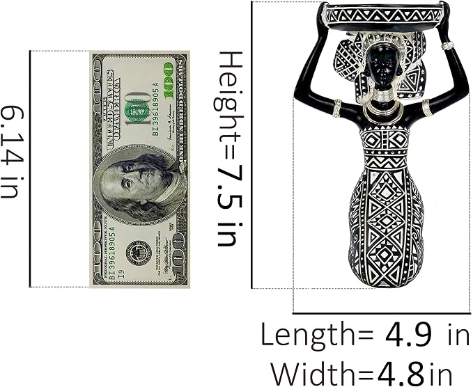Lescafita African Lady Figurine Candle Holder with African Tribal Totem for Wedding,Church,Holiday Decor-African Decorative Women Statues, Candlestick Holder for Home and Table Decor(753-B)