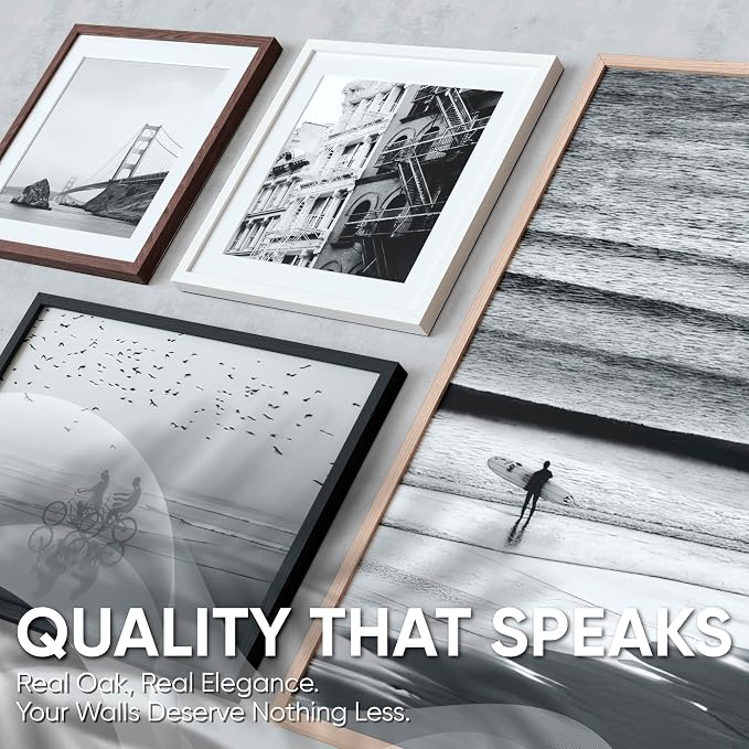 Homeforia 10 x 8 Wood Picture Frame, High End Natural Oak 10x8 Light Wooden Frames with Mat 5x7 inch Photo, 10 x 8 Frame Matted to 5 x 7 Art, Wall or Tabletop Frame, Tempered Glass, Wall Kit, Set of 1