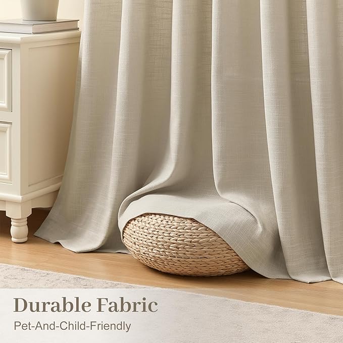 Birch Pinch Pleated Sheer Linen Blend Curtains 84 Inch for Living Room | Light Filtering Semi Sheer, Pinch Pleat, Hook Rings, Non See Through, Memory Shape, W40xL84, 2 Panels, Burlywood Birch