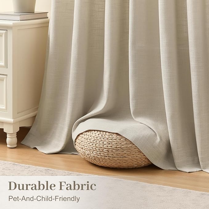 Pleated Linen Sheer Curtains 84 Inches Extra Wide Drapes Light Filtering | Pinch Pleated, Living Room, Semi Sheer, Sliding Door, with Hook Rings, Non See Through, W70xL84, 1 Panels, Burlywood Birch