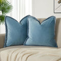 JUSPURBET Aqua Decorative Velvet Fringe Throw Pillow Covers 26x26 Set of 2 Boho Soft Cushion Case for Home Decor Living Room Couch Sofa Bed