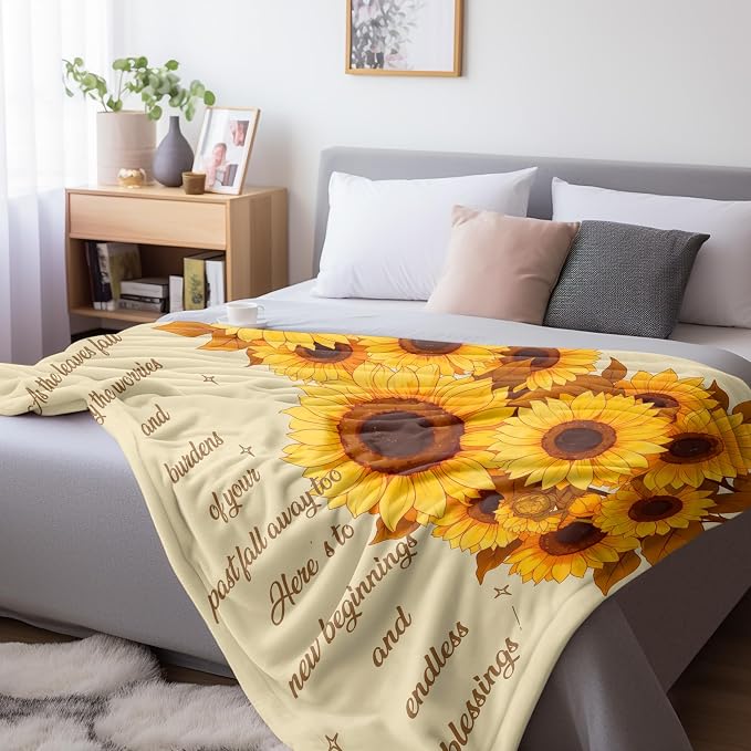 Sunflower Blanket Cheerful Throw Soft Flannel Lightweight Cozy Blanket Great Gifts for Women Friends on Birthday Christmas Valentine's Day 55"x70"