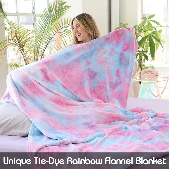 Ailemei Direct Rainbow Blanket, Pastel Tie Dye Design, Purple,30"x40" | Soft Cute Funny Decorative Flannel Throw Blankets, Fuzzy Fleece Bed Blankets for Teen Girl Adults Kid's Gift