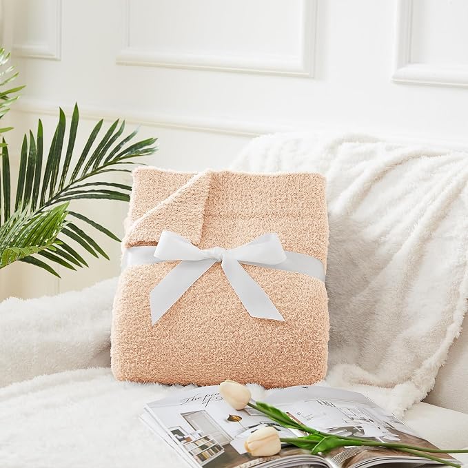 CYMULA Knit Throw Blanket for Peach Pink - Super Soft Lightweight Plush Fuzzy Fluffy Cozy Blankets and Throws for Sofa Bed, 50 x 60 inches