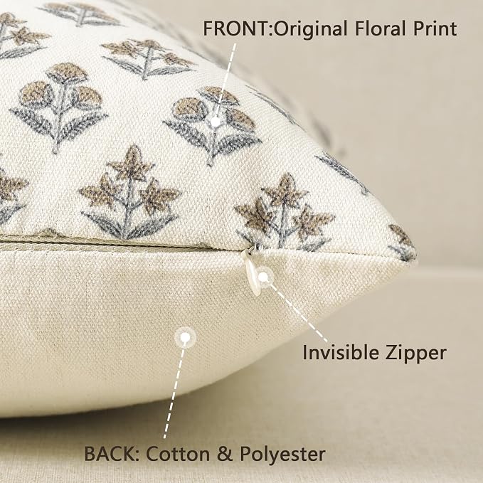 YCOLL Farmhouse Floral Pillow Covers 20x20 Set of 2, Rustic Country Decorative Cushion Covers Vintage Throw Pillow Covers for Sofa Couch Bed Living Room Home Decor, Vintage Walnut