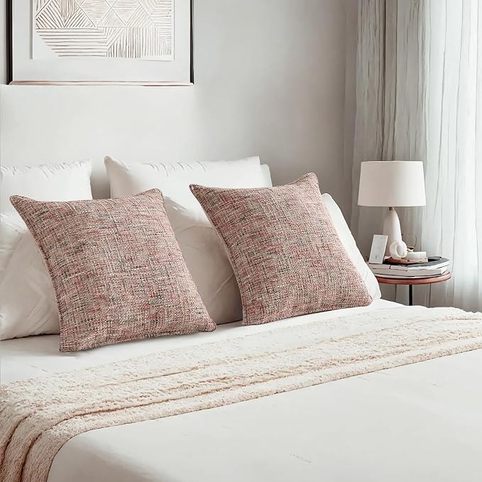 HAUSSY Pack of 2 Chenille Tweed Throw Pillow Covers 18x18 Inch, Blush