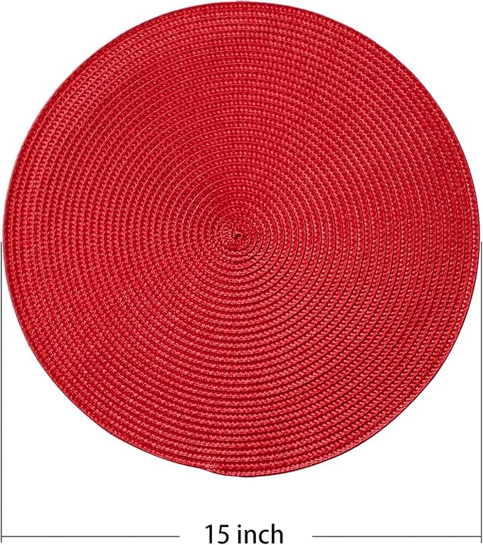 AHHFSMEI Round Placemats Set of 8 Heat Resistant Washable Non-Slip Woven Braided Table Mats for Dining Table Kitchen & Home Decor (red,8)