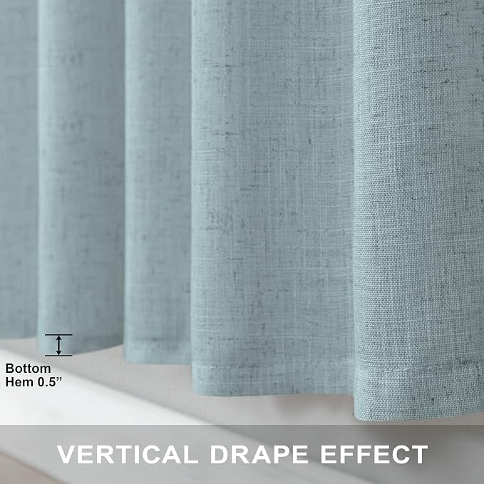Seafoam Curtains 38 Inch Wide for Small Window 2 Panels Back Tab Rod Pocket Semi Sheer Linen Skinny Sea Green Blue Curtains for Bedroom Entryway Front Door Closet Coastal Decor Teal Grey 38x84 Length