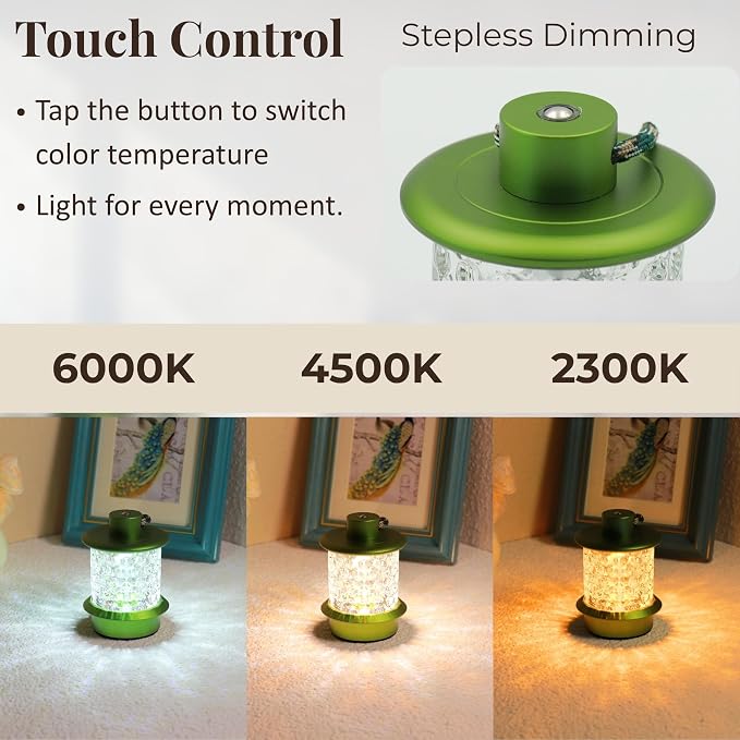 Cordless Small Table Lamp, Metal Glass, Lanyard, Rechargeable, Dimmable