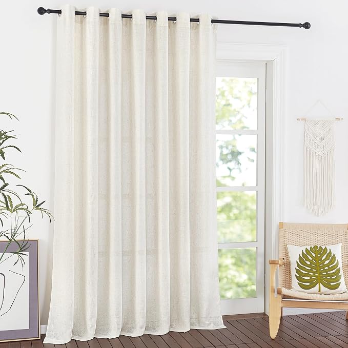 NICETOWN Flax Linen Curtains for Sliding Glass Door, W100 Inch Grommet Linen Blend Semi Sheer Privacy Window Treatment with Light Through Room Divider for French Door/Doorway, W100 x L96, 1 Panel