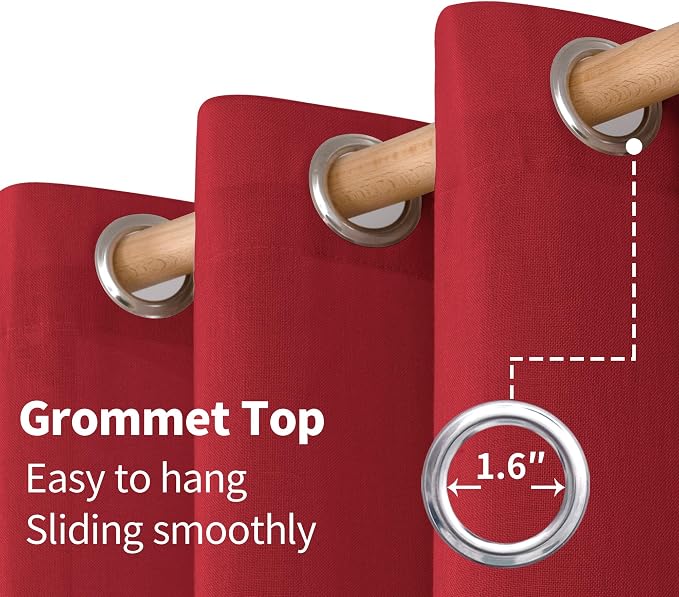 YoungsTex Red Linen Curtains 84 Inches Long for Living Room, Light Filtering Drapes with Grommet Semi Sheer Privacy for Bedroom Dining Room, 2 Panels, 52 X 84 Inch