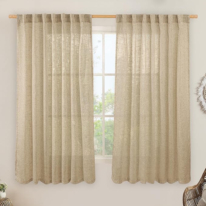 Linen Curtains 63 Inch for Bedroom Light Filtering Panels 60 x 63 Inch