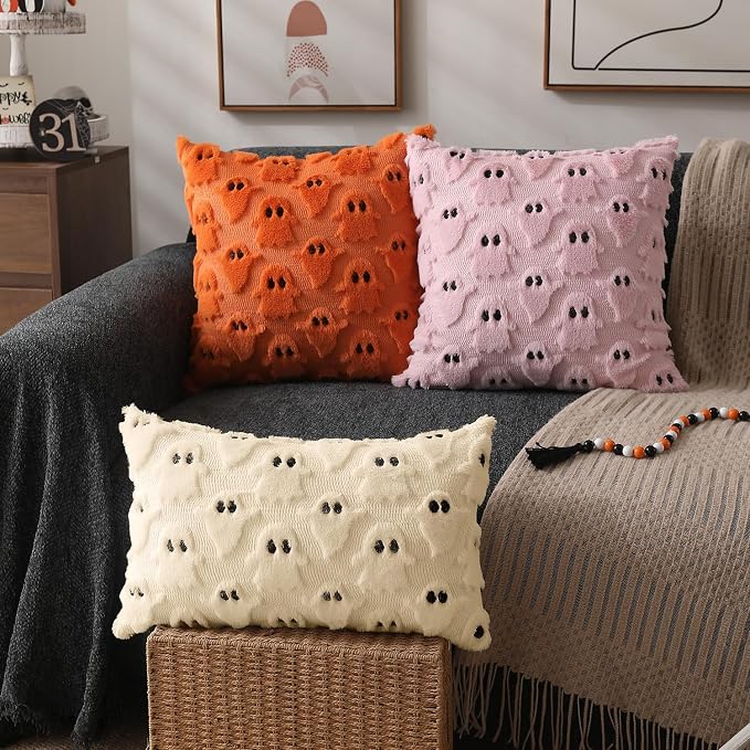 DFXSZ Halloween Pillow Covers 12x20 inch 2Pcs Beige Ghost Halloween Decor