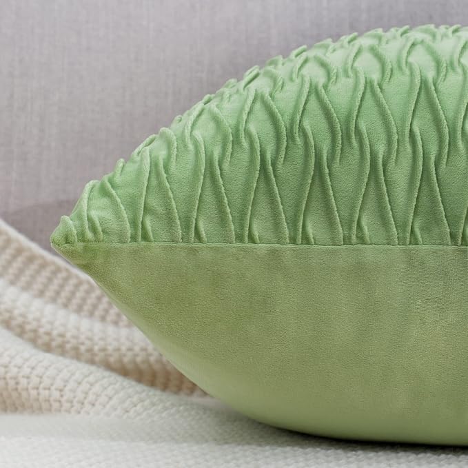 MADIZZ Set of 2 Super Soft Velvet Decorative Throw Pillow Covers 16x16 inch Apple Green Square with Texture Luxury Style Cushion Case Pillow Shell for Sofa Bedroom