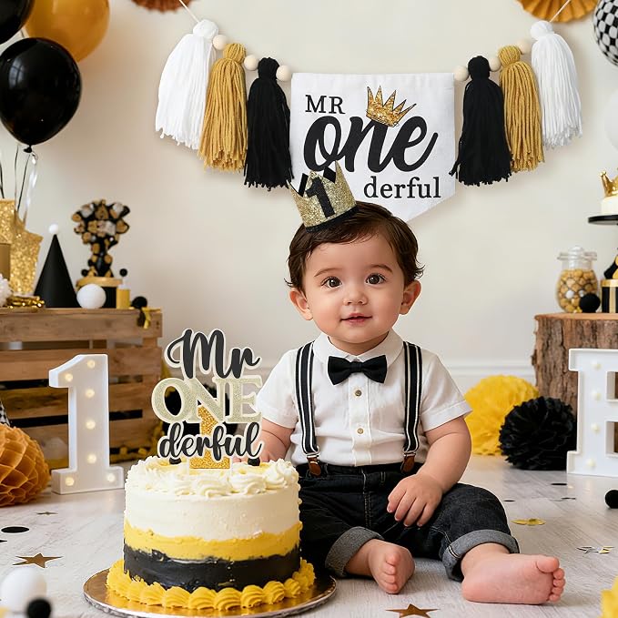 Mr Onederful 1st Birthday High Chair Banner 1 Year Old Decorations Boy