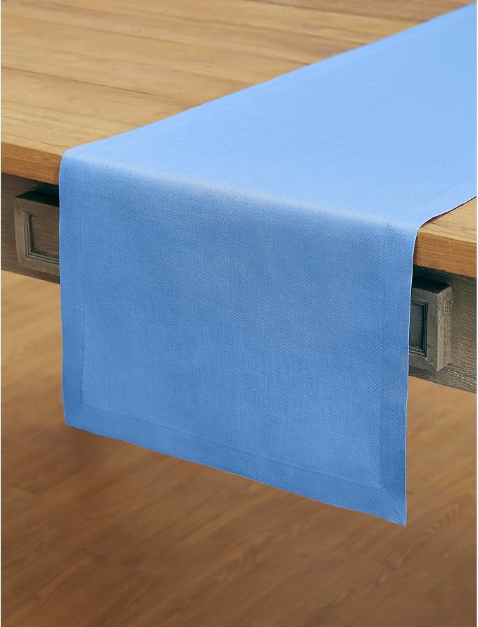 Solino Home 100% Pure Linen Table Runner Provence Blue, Fete 14 x 120 in | a graceful centrepiece for dining and gatherings, European flax fibres, handloomed texture, soft, fine, OEKO-TEX Certified