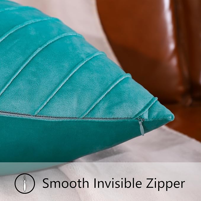 Velvet Throw Pillow Covers 20x20 Pack of 2 Gold Decor Aqua Green