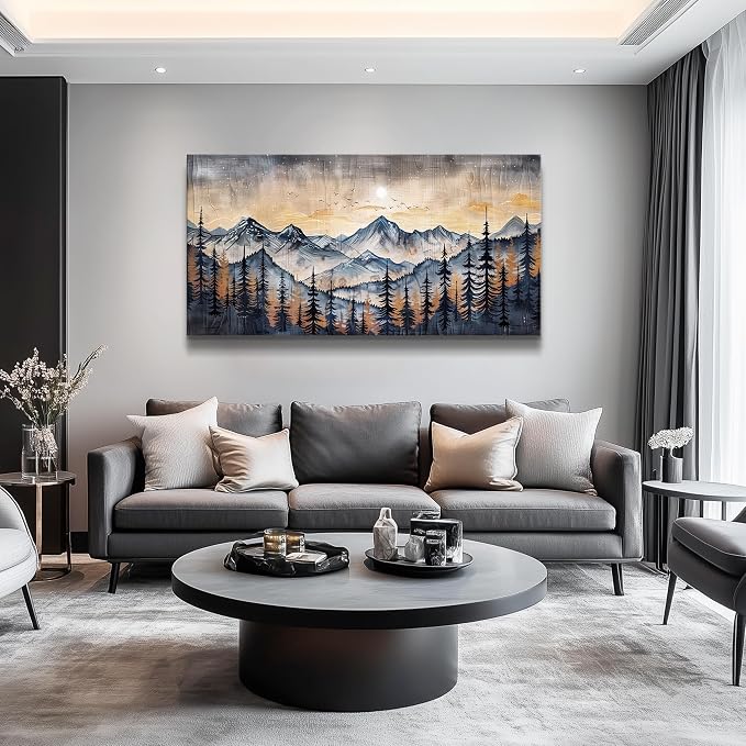 QIYILEXWART Large Wall Decor For Living Room Canvas Wall Art For Office Modern Wall Decorations For Bedroom Mountain Landscape Painting Abstract Pictures Artwork Room Home Decor 24x48 In