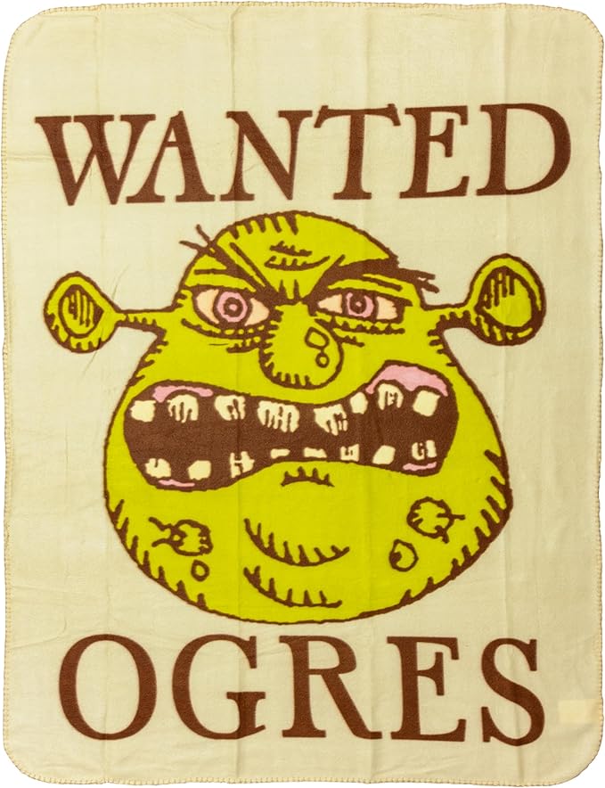 Silver Buffalo DreamWorks Shrek Wanted Ogres, Fleece Throw Blanket, 45x60in | Sign, Soft and Cozy, 180 GSM
