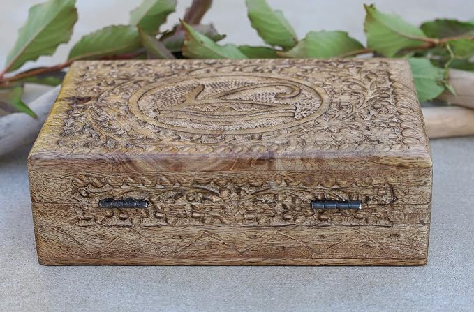 Egyptian Eye of Horus Hand Carved Jewelry Trinket Keepsake Wooden Storage Box (Large)