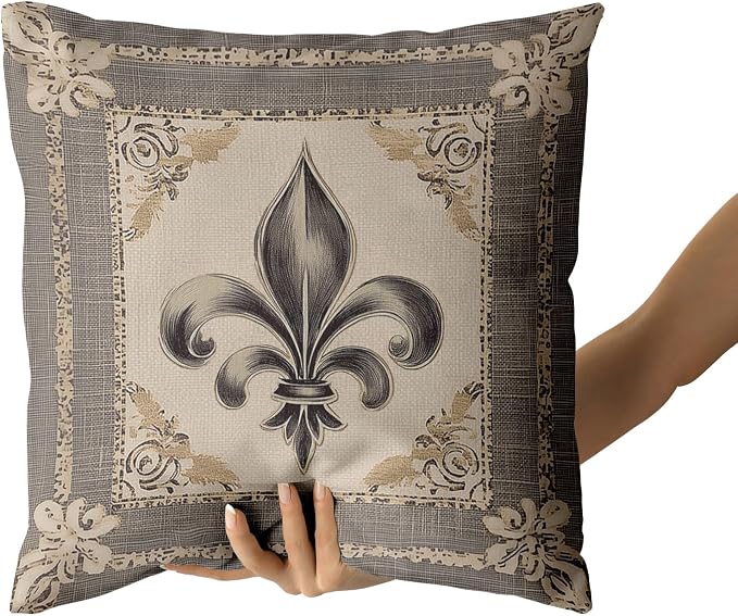 Giwawa Mardi Gras Throw Pillow Covers 16x16 Inches Vintage Country Style Fleur de Lis Print Decorative Pillow Cases Set of 2 Retro Soft Cotton Cushion Covers for Sofa Couch Bedding Holiday Decor