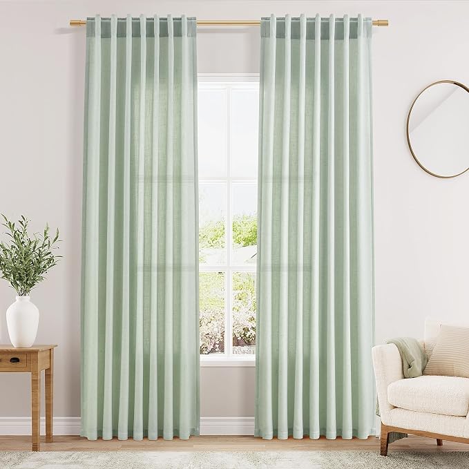 Aqua Green Linen Curtains 84 Inch Length 2 Panels Set for Living Room Rod Pocket Back Tab Light Filtering Window Drapes for Bedroom Dining Room Protect Privacy Modern Farmhouse Decor 52x84