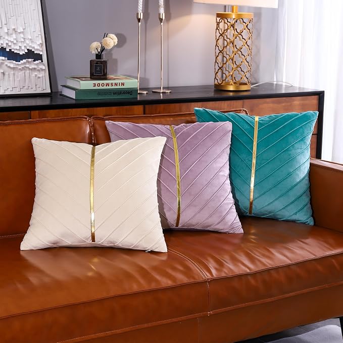 Velvet Throw Pillow Covers 18x18 inch Pack of 2 Gold Decor Purple