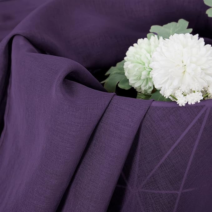 Tollpiz Sheer Curtain Linen Textured Living Room Curtains Sheer Light Filtering Rod Pocket Voile Curtain for Bedroom, 54 x 72 inches Long, Royal Purple, Set of 2 Panels