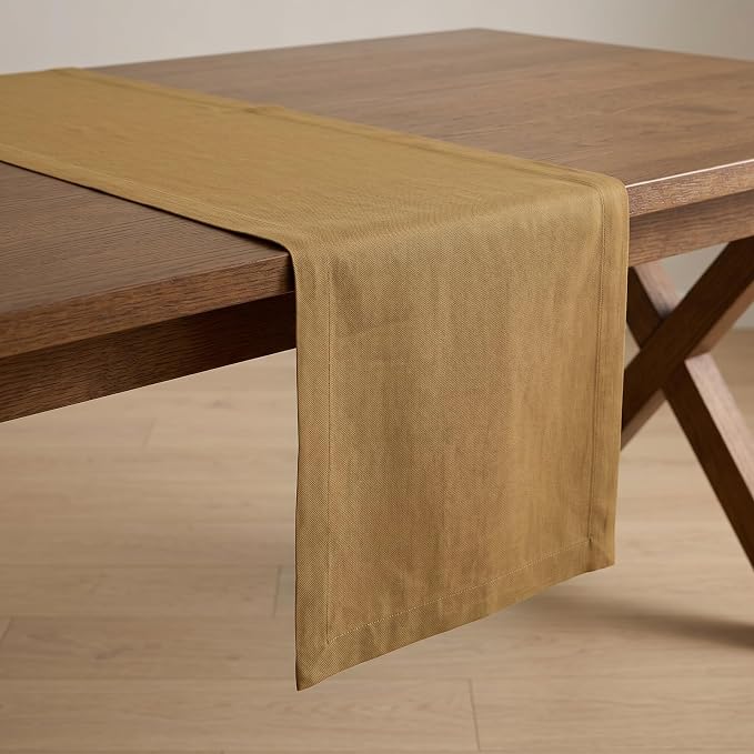 Solino Home 100% Pure Linen Table Runner Caramel Woven, Fete 14 x 72 in | dresses up dining tables for everyday meals, European flax fibres, handcrafted by skilled artisans, soft, OEKO-TEX Certified