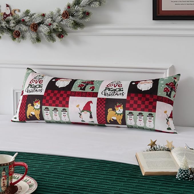 UGASA Christmas Pillow Cover 12x20 Inch 1 Pack Soft Velvet Lumbar Pillow Cover Christmas Tree Classic Plaid Pattern Printed for Couch Sofa Holiday Festivals Winter Xmas Gift, Red
