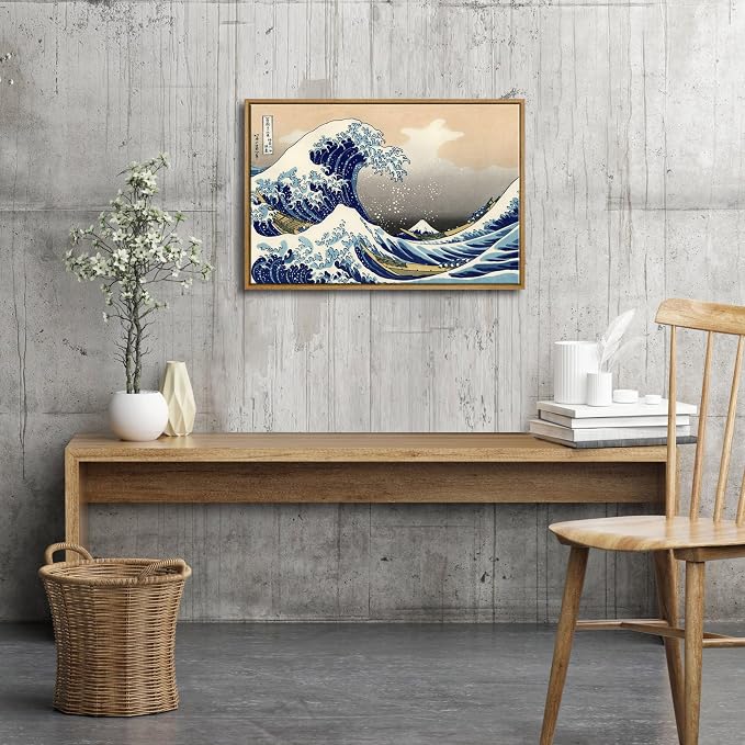 Wieco Art Framed Art Great Wave of Kanagawa Katsushika Hokusai Giclee Canvas Prints Wall Art Abstract Seascape Paintings for Home Living Room Decorations