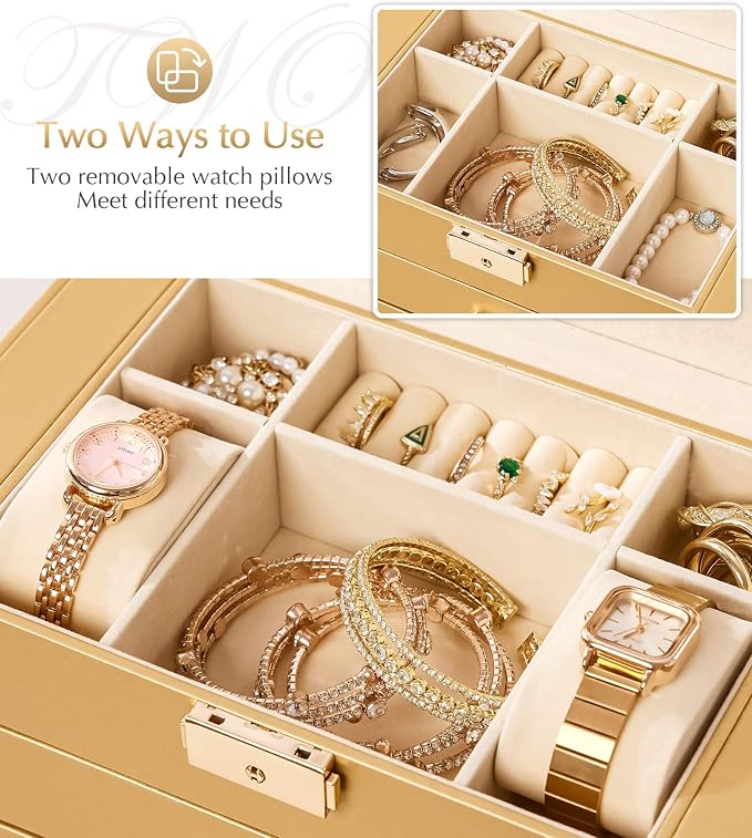 Homde Large Jewelry Box for Women: 5-Layer Organizer with Lock for Dresser | Separated Storage for Necklace Earring Ring Watch to Sort Daily Jewelry - Keep Vanities Tidy - Suitable for Birthday Gift