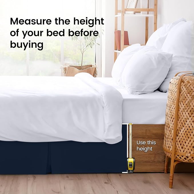 Twin Bed Skirt, Hides Under-Bed Storage 15 Inch Drop, Pleated, Navy | Easy Fit Design, Shrinkage & Fade Resistant, Hotel Style, Microfiber Durable Fabric, Machine Washable