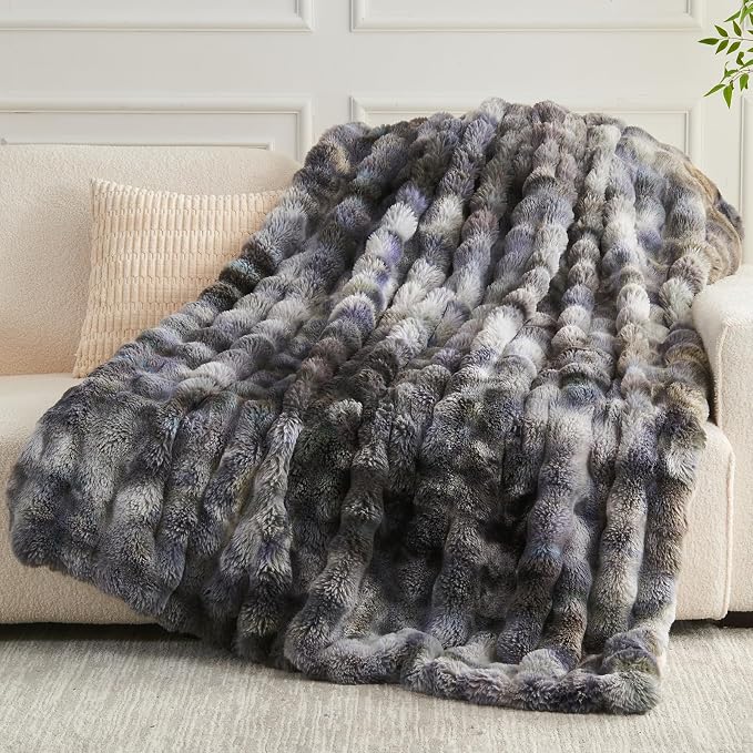 NEWCOSPLAY Faux Fur Bubble Throw Blanket for Couch, Tie-Dye Grey, 50"x60" | Fluffy Soft Thick Warm Bubble Blanket for Couch Sofa Bed 700GSM, Plush Cozy Luxury Decorative Throw, Gift for Women Men
