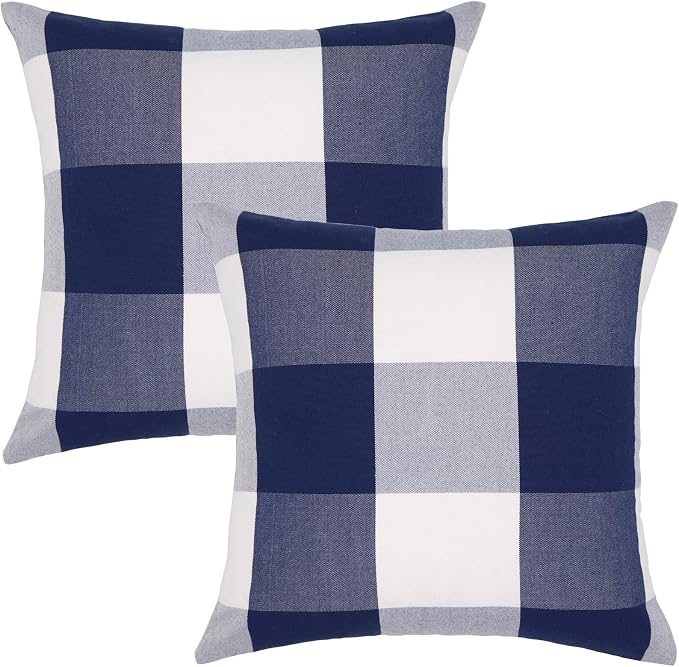 Buffalo Check Plaid Pillow Covers Decorative Outdoor Throw Pillow Covers 12 x 12 Farmhouse Throw Pillows for Couch Sofa Bed Home Pack of 2 Navy Blue