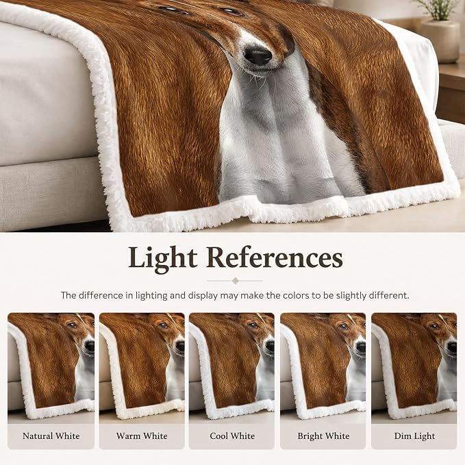 BlessLiving Throw Blanket, Brown Dog Animal Gift, 50x60 in | sherpa fleece fabric, Basenji Large Pet Blankets Puppy Lovers print, for couch or sofa, pet lovers, easy machine care